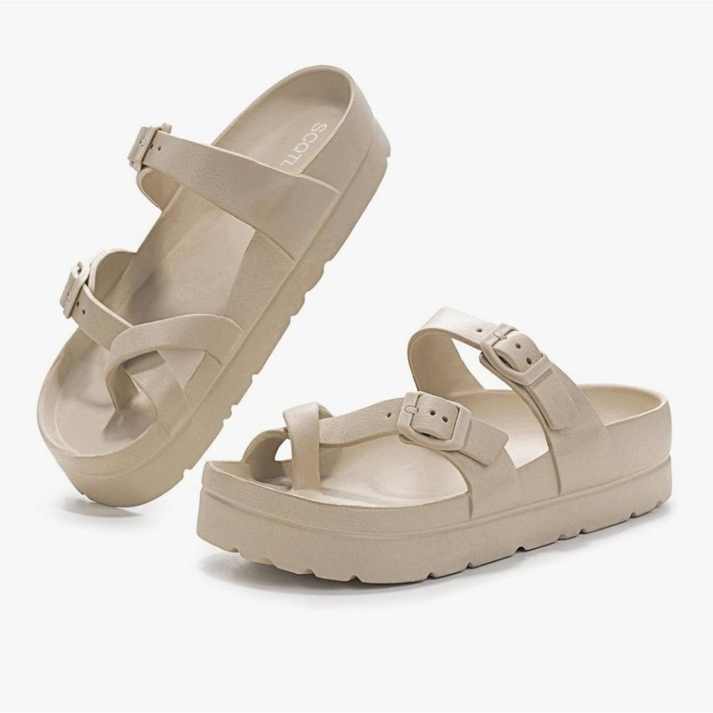 SCQTL Women's Beige Platform Sandals